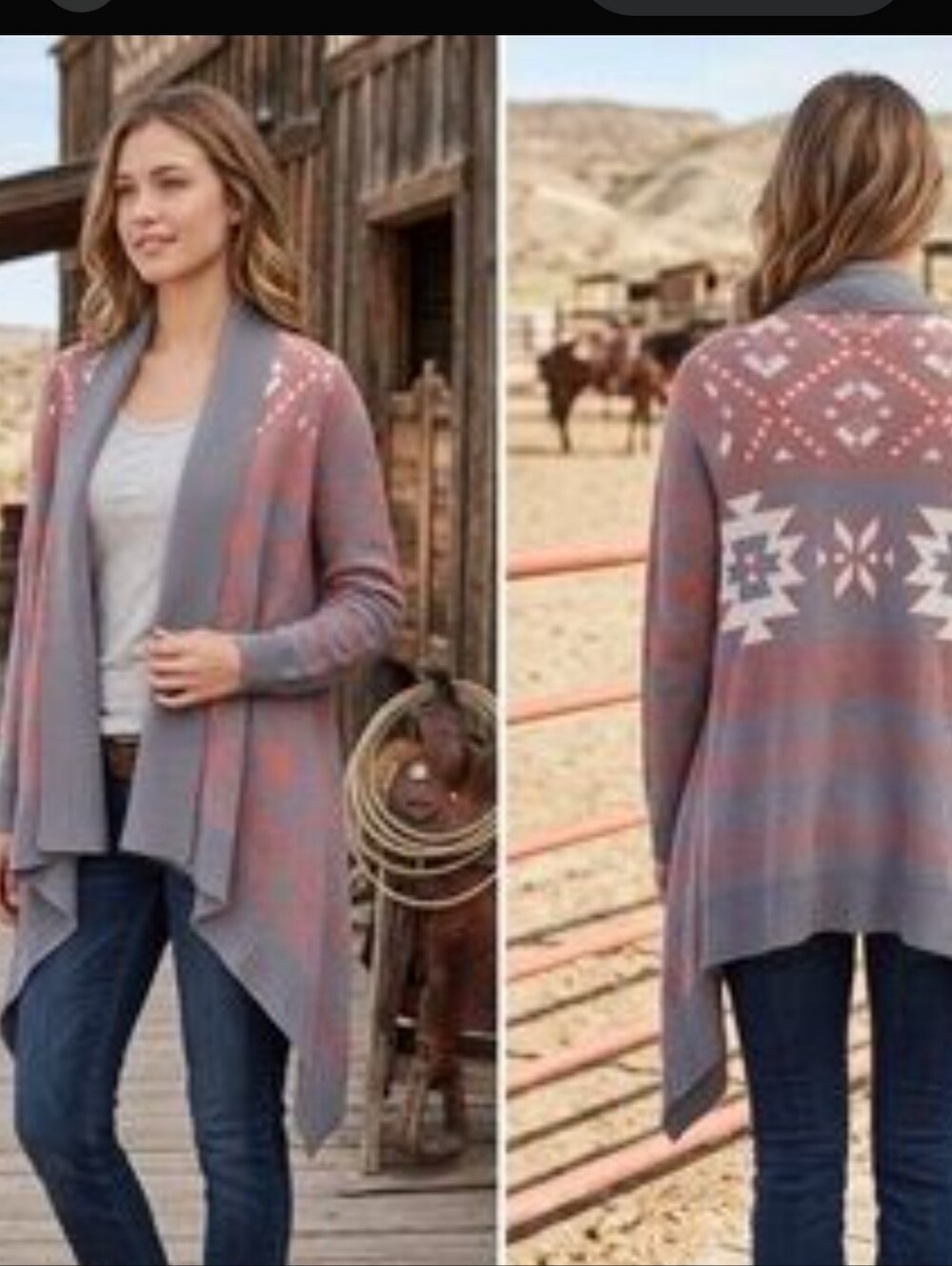 Pink Republic Aztec Draped Open-Front Cardigan - Gray & Dusty Rose